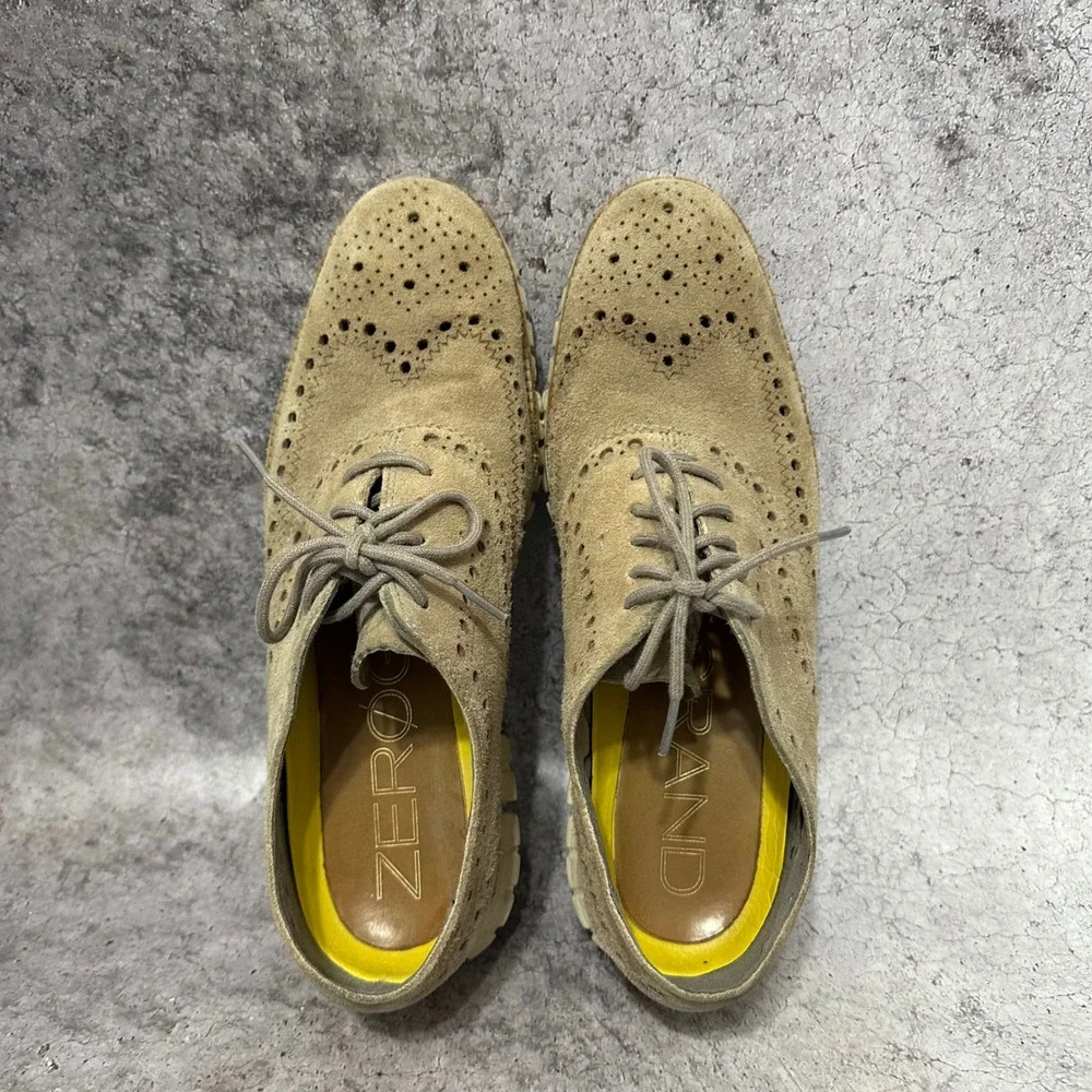 Cole Haan Zerogrand Wingtip Oxford Mens 9.5 Ironstone Suede C12980 Brogue Tan